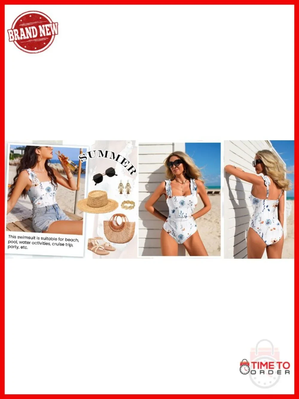 Women's Square Neck Tummy Control One Piece Swimsuit with Adjustable Ruffled